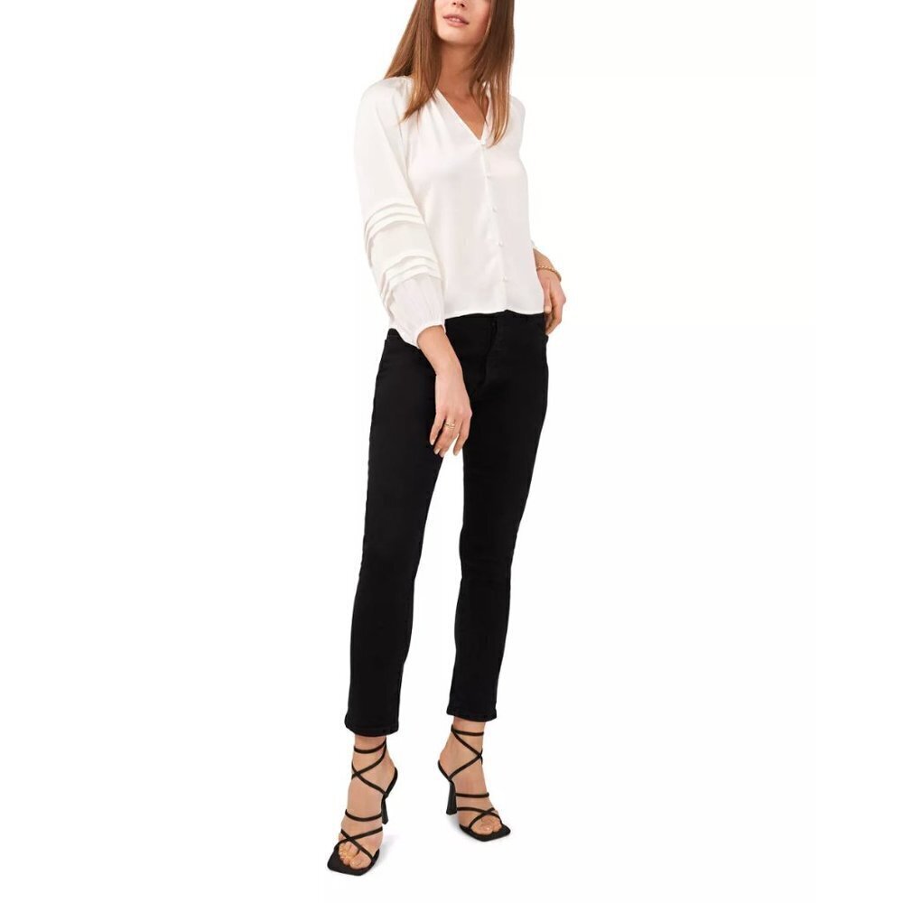 Women's S 1.State Button Front Blouse Pin Tuck Sleeves Long Sleeve V neck - Picture 4 of 10